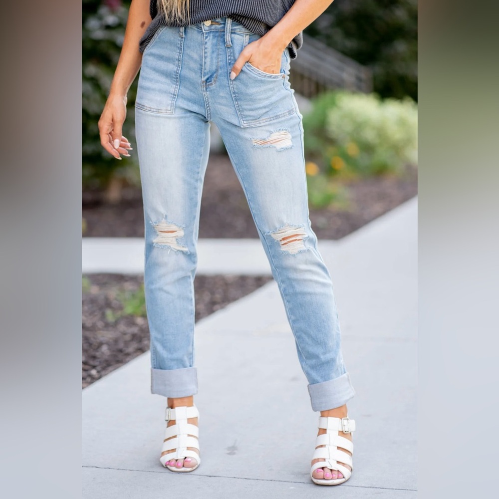 Judy Blue High Waist Boyfriend‎ Fit Distressed Jeans Size 29